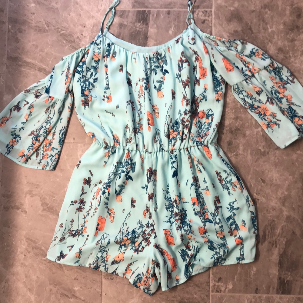 Aqua floral romper